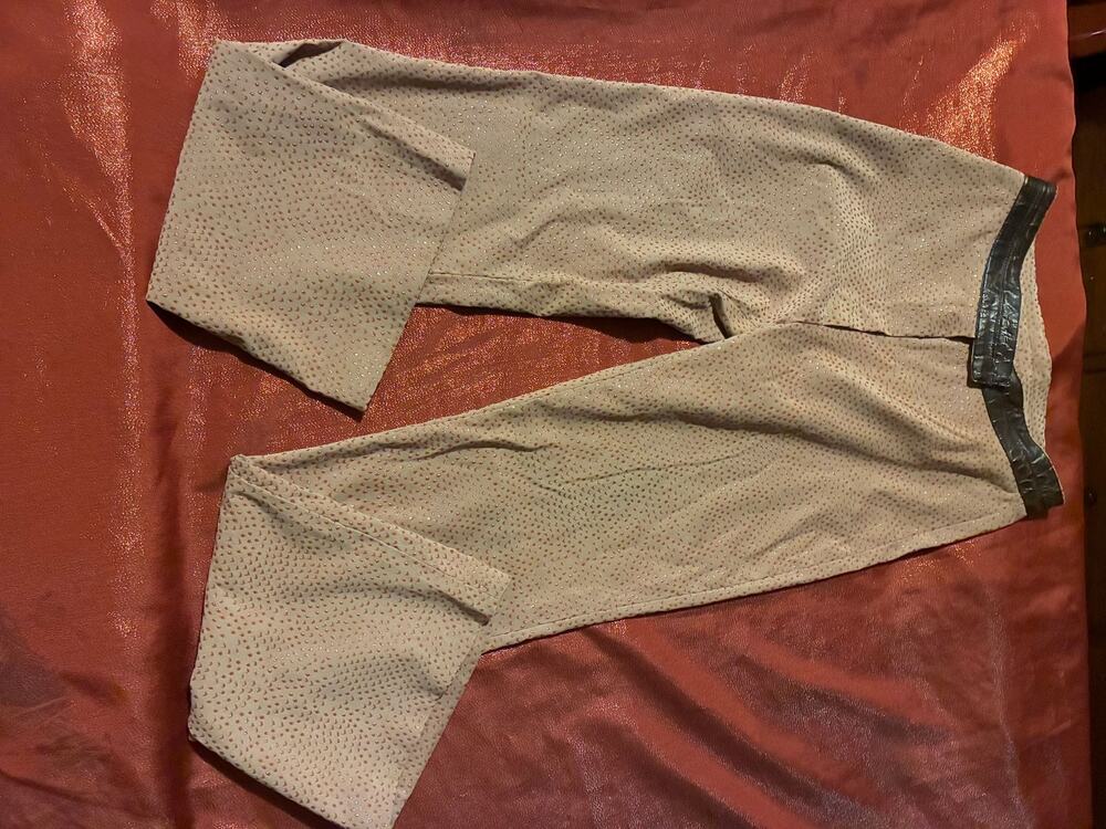 Sharagano Paris Pants Womens Beige Dot Print Wide Leg Cropped Metallic Trim